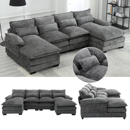 U-Vormige Bank – Hoekbank – Loungesofa – Gezinsbank – Bouclé Stof – Ergonomische Lendenkussens – Multiplex Frame
