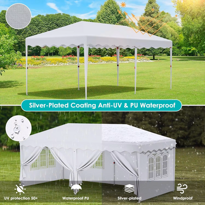 Paviljoen - Tuinpaviljoen - Partytent - Tuintent - Pop-up Kliksysteem - Stabiel - Vouwtent - Opvouwbaar - met 6 Zijpanelen - Waterdicht - Winterbestendig - 50+UV-Bescherming - voor Tuin - Buiten - Achtertuin - Oxford fabric - 3 x 6 m - Wit