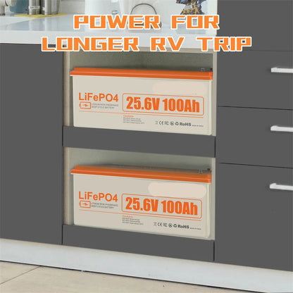 LiFePO4 Accu – Lithium Accu – Lichte Batterij – Duurzame Accu – 25,6V 100Ah – 4000 Laadcycli – IP68 Waterdicht