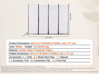 Room Divider - Partition Wall - Screen Partition - Room Divider Room Divider - - 4-Panel - Size &amp; Height Adjustable Freestanding - Foldable - for Office Home - White