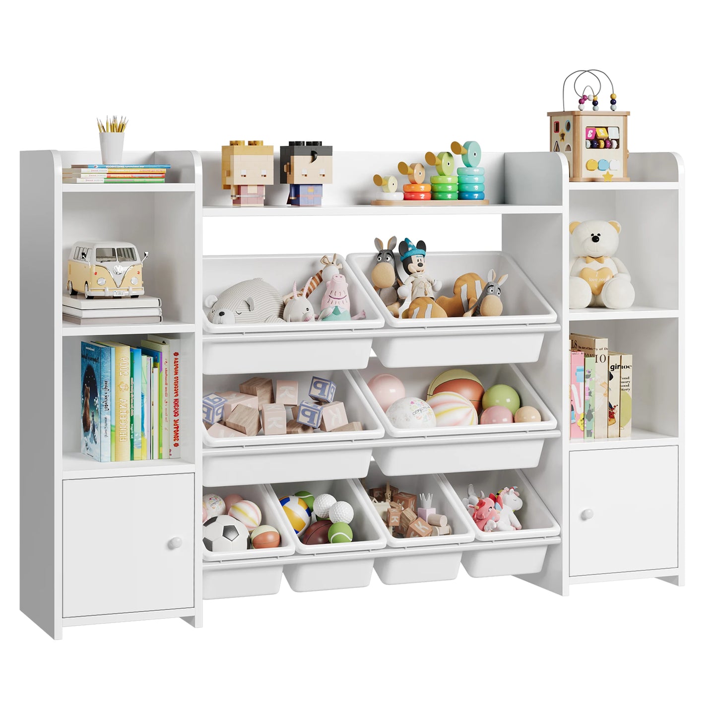 Speelgoedopbergkast – Speelgoedkast – Opbergkast Kinderkamer – Speelgoedbox – Boekenkast – Wit – 8 Uitneembare Bakken – Veilig Kindvriendelijk Ontwerp - QUORE