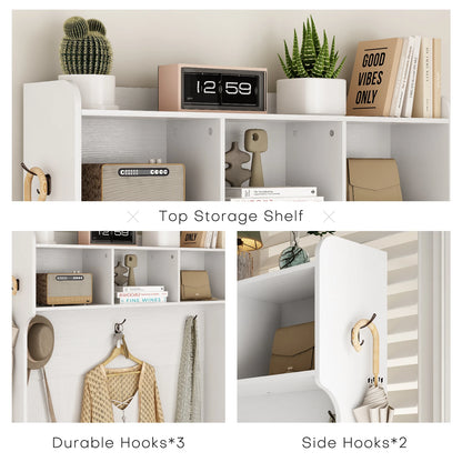 Halboom – Kapstok – Schoenenrek – Zitbank – Opbergmeubel – 6 Haken – Duurzaam Hout - Wit