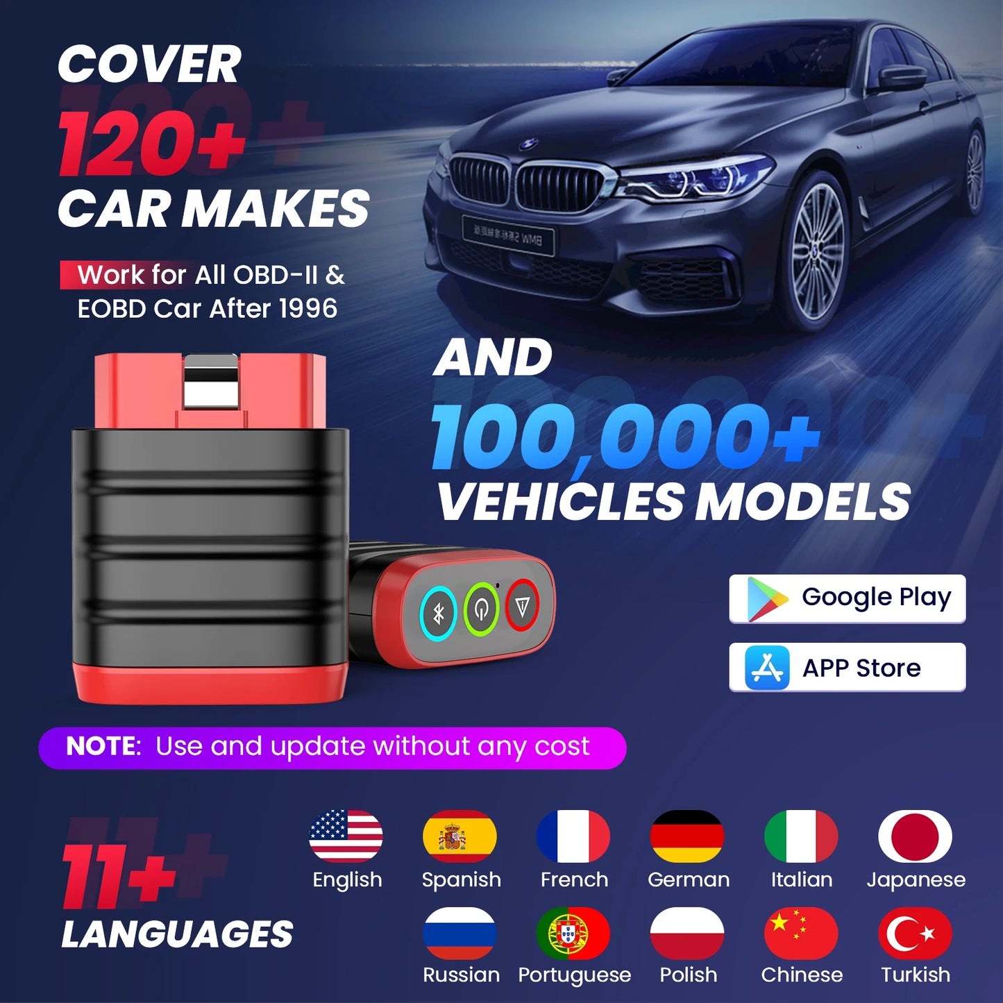 OBD Scanner - OBD2 - Auto Scanner - Auto uitlezen - Diagnose Apparatuur voor Auto's - OBD2 Auto Foutcode Lezer - Bluetooth Diagnose Tool - ECU Scanner - Check Engine Reset - OBD App Ondersteund - Universele Auto Scanner - QUORE