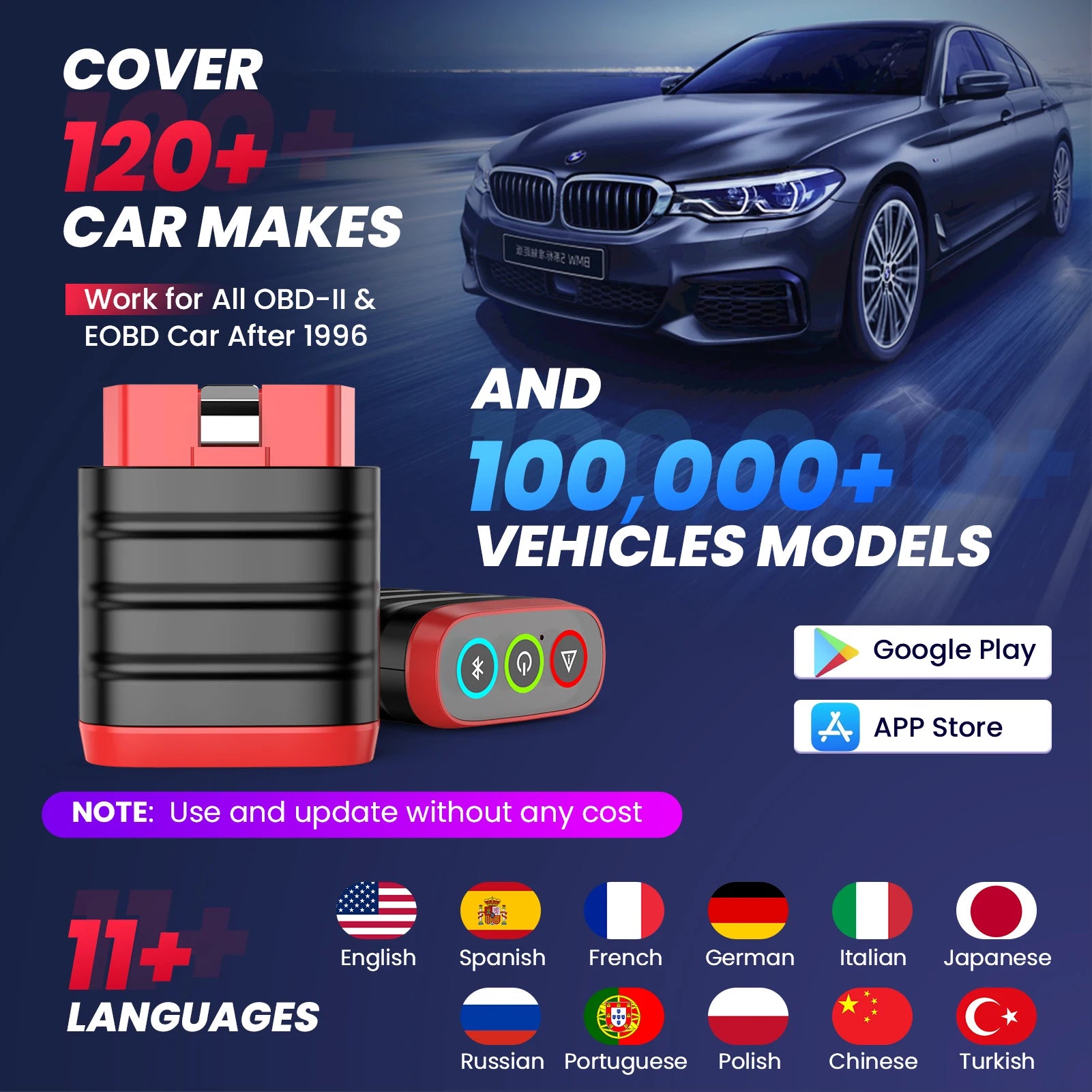 OBD Scanner - OBD2 - Auto Scanner - Auto uitlezen - Diagnose Apparatuur voor Auto's - OBD2 Auto Foutcode Lezer - Bluetooth Diagnose Tool - ECU Scanner - Check Engine Reset - OBD App Ondersteund - Universele Auto Scanner - QUORE