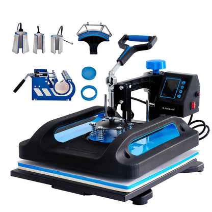 8-in-1 Transferpers - 12x15 Inch - Hittepers voor T-shirts, Mokken, Petten & Borden - 360° Draaibare Persarm - Digitale Dubbele Verwarming - Zwart