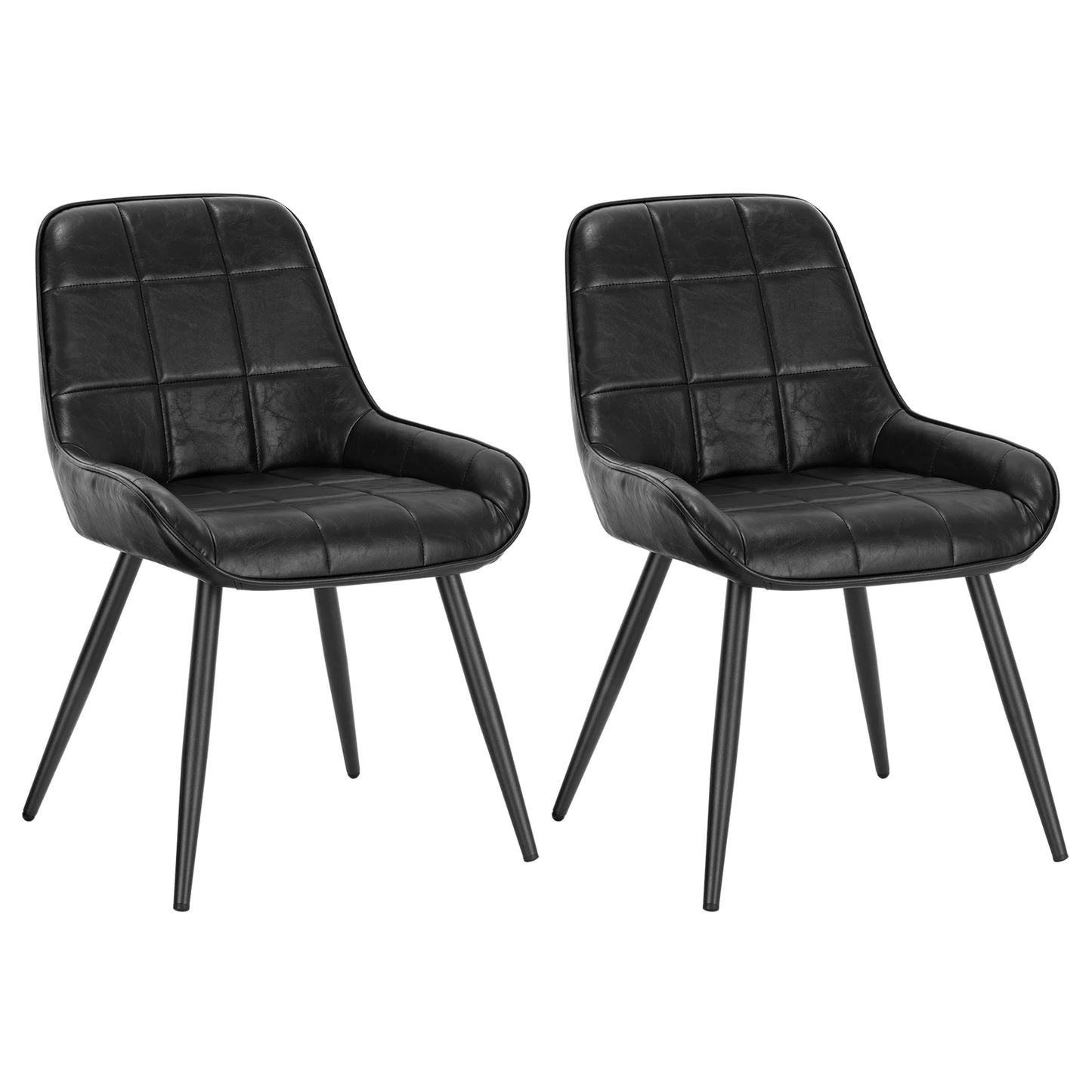 Eetkamerstoelen – Stoelen Set – Velours Stoelen – Scandinavische Stoelen – Design Stoelen – Zwarte Lederen Variant – Ergonomische Rugleuning – Stabiel Metalen Kruisframe