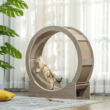 Kattenloopwiel – Kattenrad – Kat Fitness – Cat Wheel – Geschikt Voor Katten Tot 5 Kg – Duurzaam Houten Materiaal – Vervangbaar Krabmatje - 91 x 33.5 x 91 cm - Walnoot - QUORE