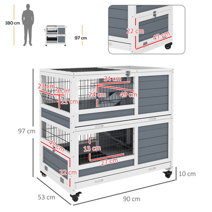 Houten Dierenkooi – Konijnenkooi – Knaagdierkooi – Caviakooi – Buitenkooi – Twee Verdiepingen – Uitneembare Trays