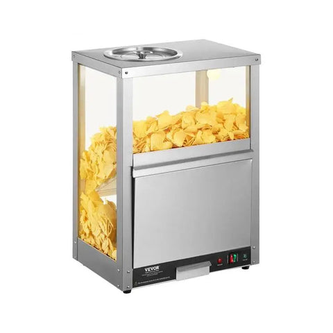 Nacho Warmer - Professionele Chipswarmer - 230V - 200W - 84.5QT - Nacho Machine Deflection Board - Roestvrij staal - Zilver