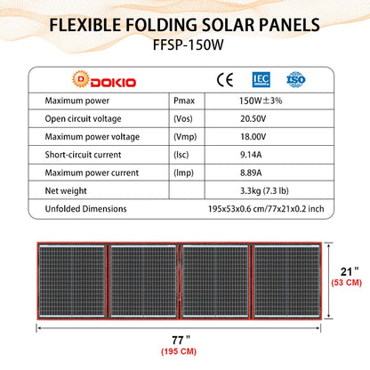 Dokio 97W 150W 195W 295W Portable Foldable Solar Panel with 12V Controller Flexible Solar Panel for Family Camping Trip