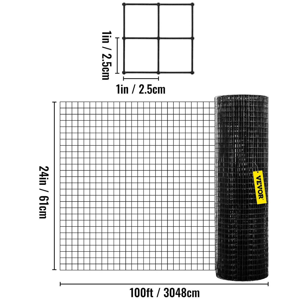 Kippengaas - Tuinafrastering - Tuinafrastering - Gelast - Vinyl Gecoat - 24in x 100ft - Zwart Hardwaredoek & Gaas