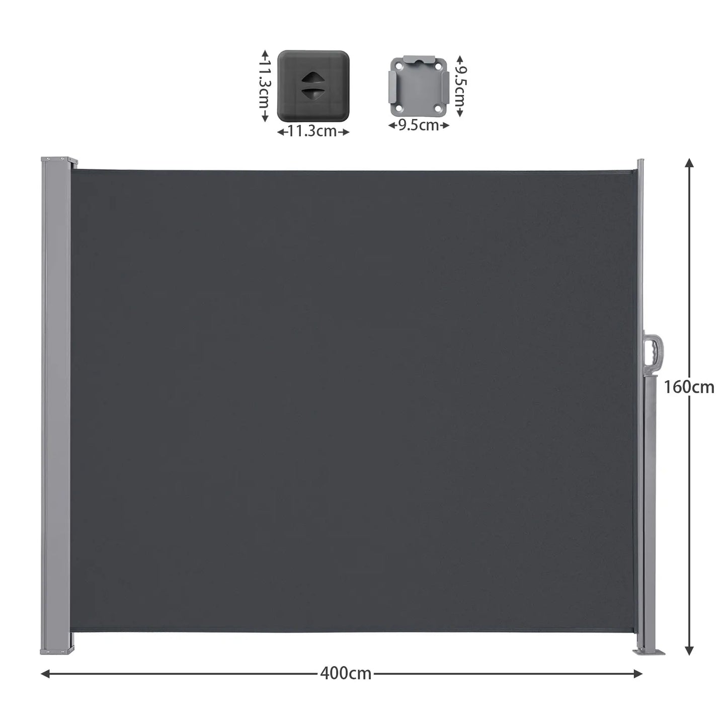 Zijdelingse Luifel – Balkonzeil – Terrasdoek – Privacy Scherm – Windscherm – Waterafstotend Polyester – Verstelbaar Frame - 160x400cm - Grijs