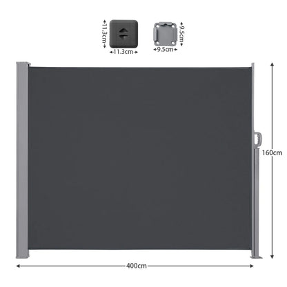 Zijdelingse Luifel – Balkonzeil – Terrasdoek – Privacy Scherm – Windscherm – Waterafstotend Polyester – Verstelbaar Frame - 160x400cm - Grijs