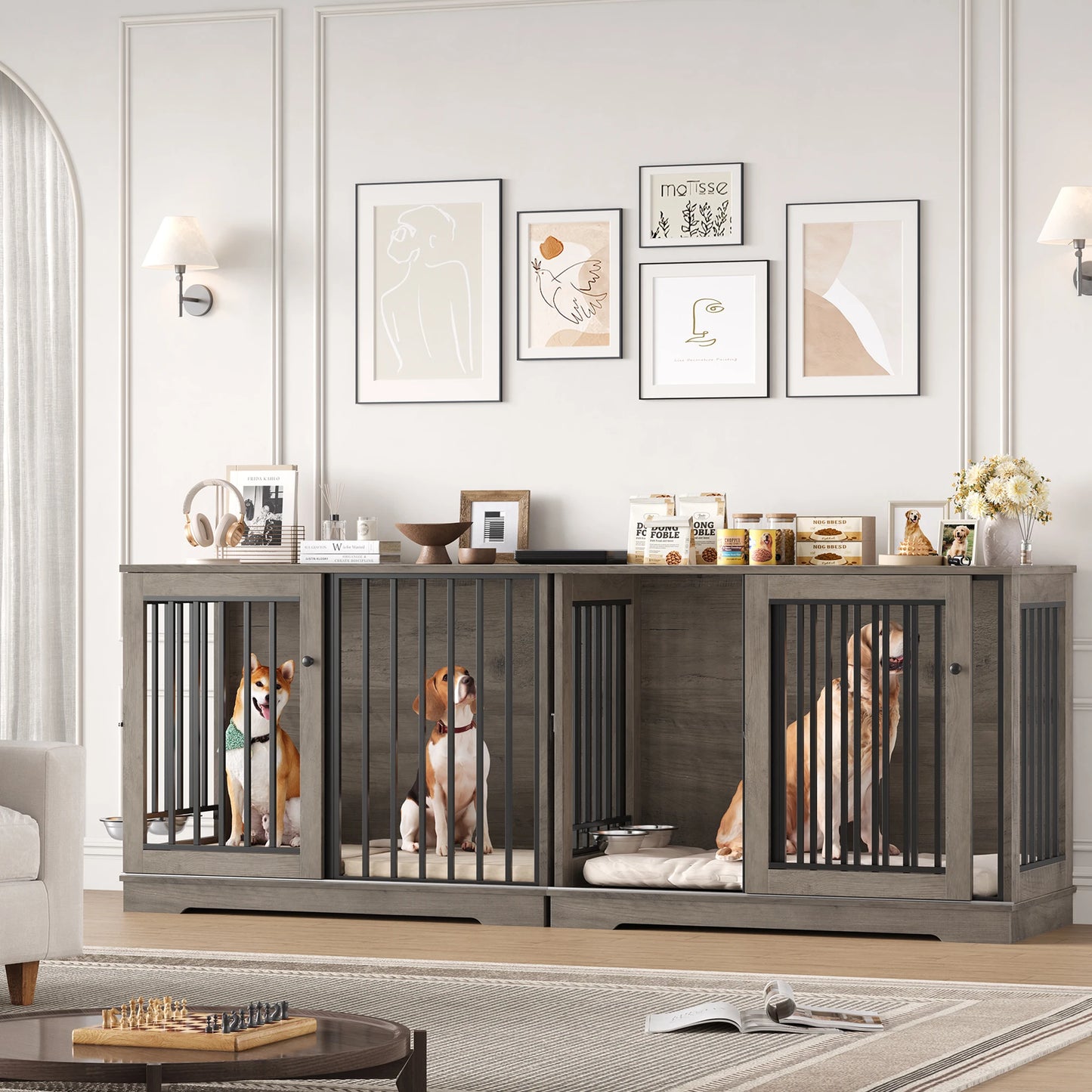 Hondenbench – Hondenkooi – Hondenbox – Hondenkennel – Hondenhok – Large Dog Bench Ash Grey – Stevig Hout Met Metaal – Ruim 120x90x60 cm