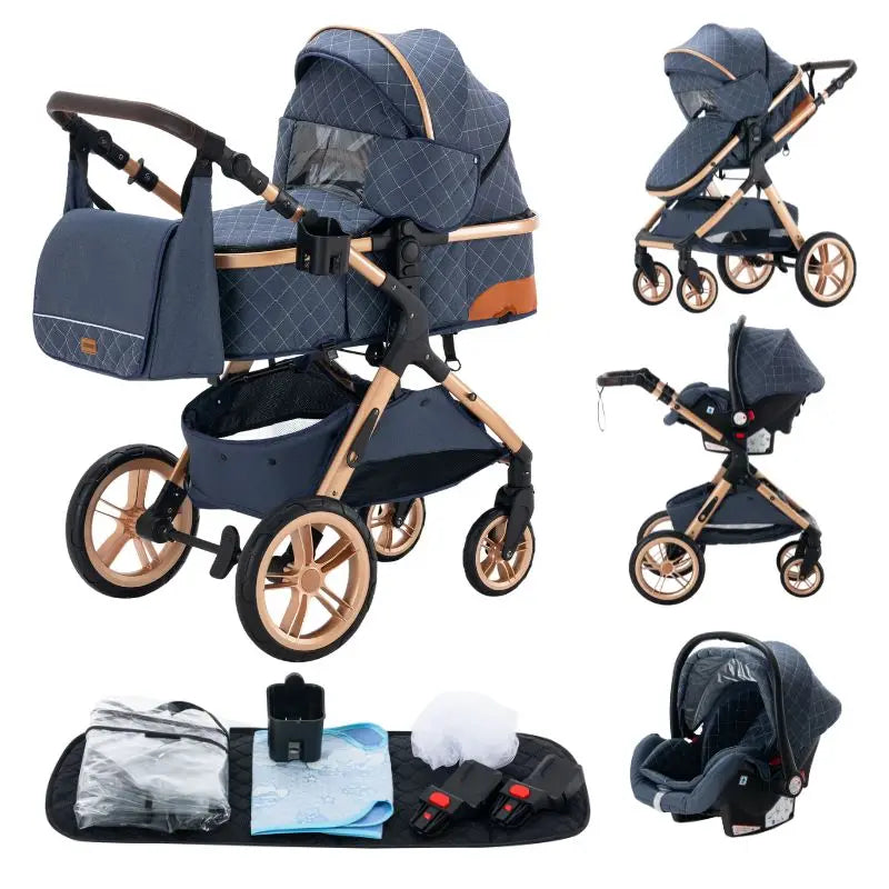 Stroller - Buggy - Kinderwagen 3-in-1 - Kinderwagens - Draagbare Reis Kinderwagen  - Hoogland Pram -Multifunctionele Aluminium Frame Kinderwagen - Hoge uitvoering - Zwart