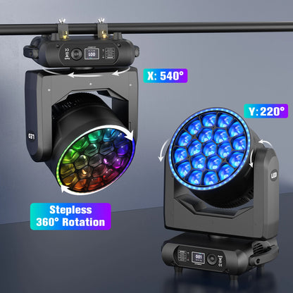 Moving Head Spot – Professionele Stage Light – DJ Lamp – RGBW LED Verlichting – Showlicht – 350W Vermogen – Variabele Zoom 6-60° – 540° Pan & 220° Tilt – EU Plug - QUORE