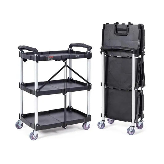 Serveerwagen - Keukentrolley - Utility Cart - Roltafel - Vouwbare - 3-Tier - Slim Slide Organizer - voor Keuken, Badkamer of Opslagruimte - QUORE