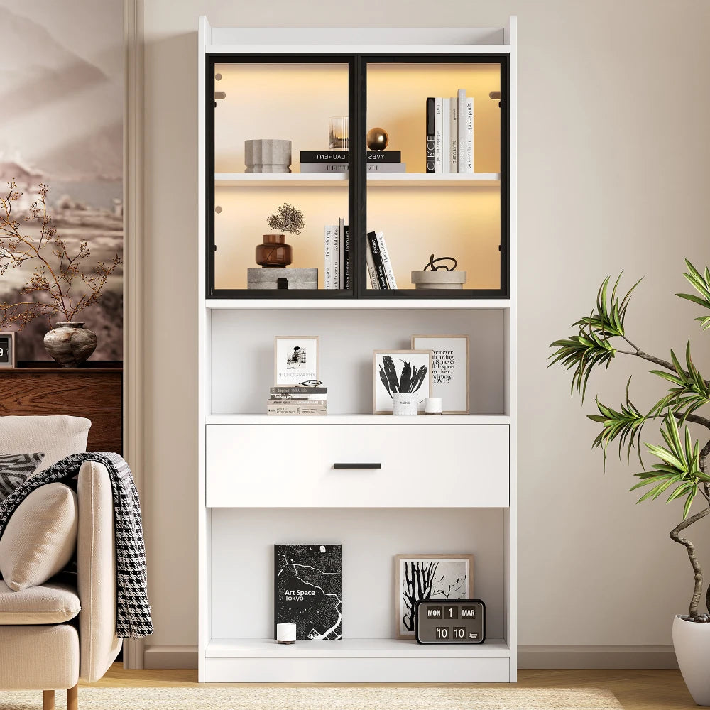 Vitrinekast – Vitrinekast Met Led – Glazen Kast – Boekenkast – Displaykast – Verstelbare Legplanken – Moderne Wit Met Afstandsbediening