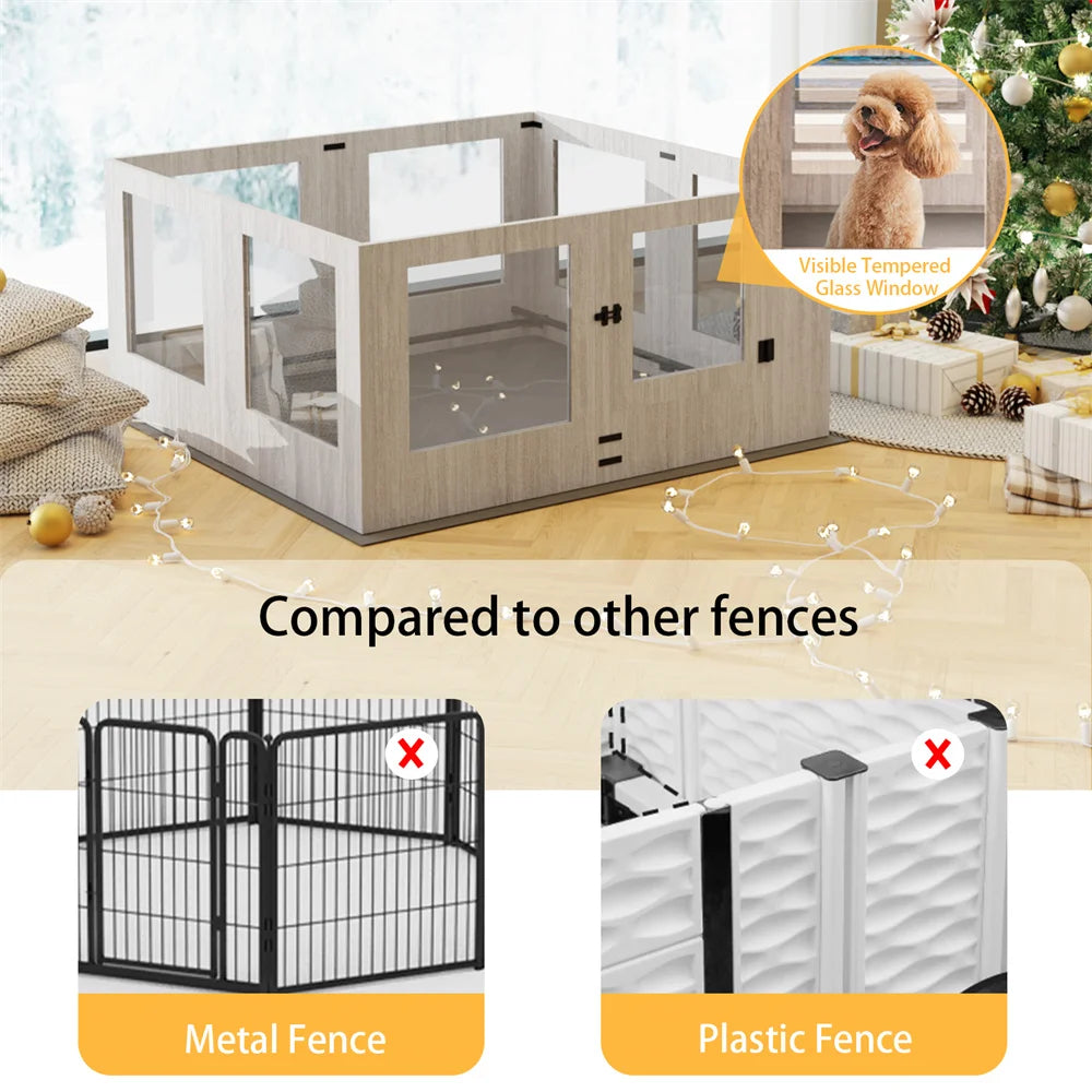 Hondenbench – Hondenbox – Puppybench – Hondenkennel – Tempered Glas – MDF Panelen – Waterdichte Mat - 239.2x120x60cm