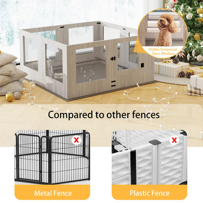 Hondenbench – Hondenbox – Puppybench – Hondenkennel – Tempered Glas – MDF Panelen – Waterdichte Mat - 239.2x120x60cm