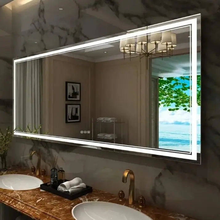 Badkamerspiegel – LED Spiegel – Verlichte Spiegel – Touch Spiegel – Anti-Fog Spiegel – 1000x600 mm Groot Formaat – Aluminium & HD-glas