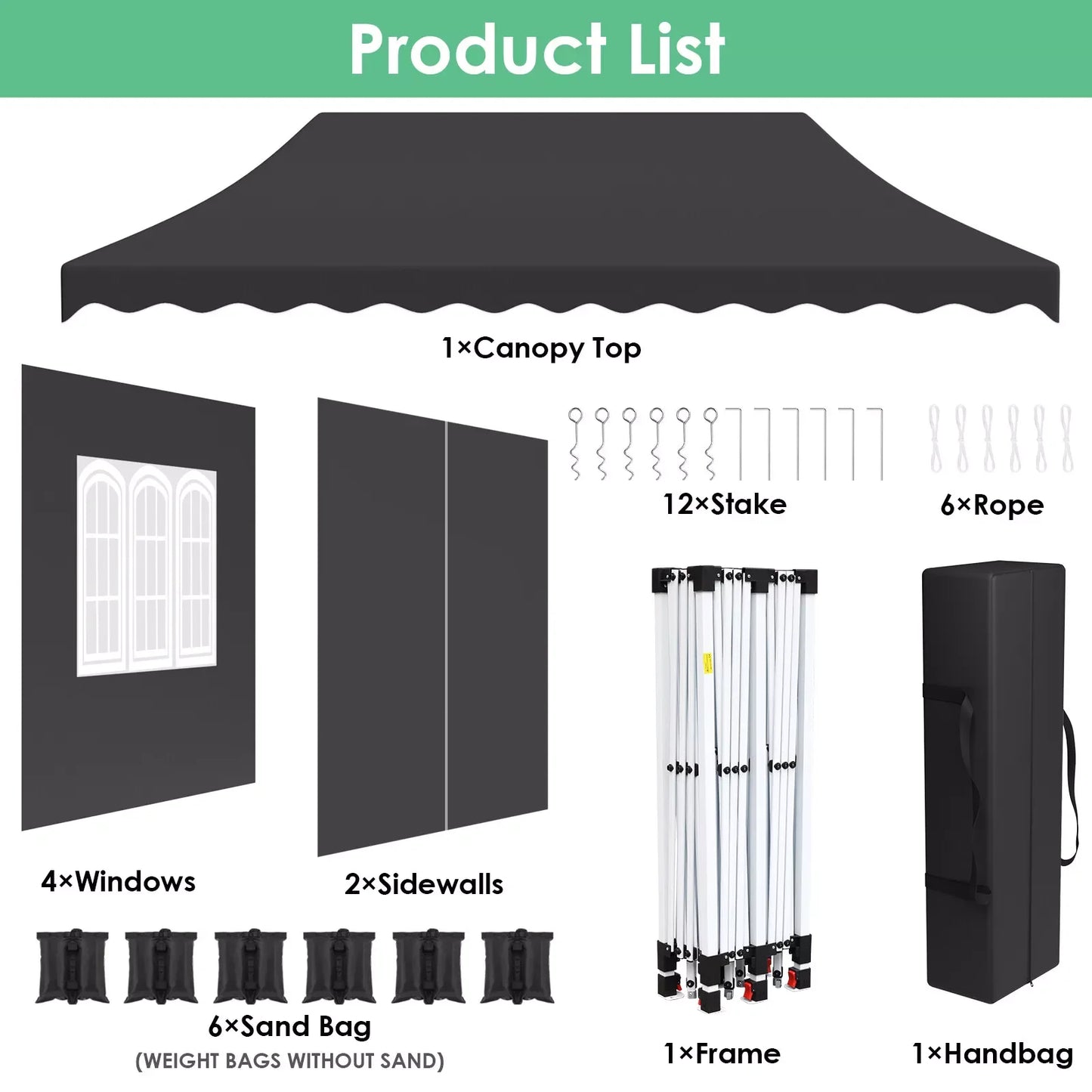 Tuinpaviljoen - Partytent - Partytenten - Paviljoen - Easy up Partytent - 3x6m - Waterdicht - Opvouwbare - Heavy-Duty - Inclusief 6 Zijpanelen – UV 50+ Bescherming - Zwart