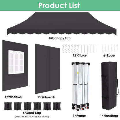 Tuinpaviljoen - Partytent - Partytenten - Paviljoen - Easy up Partytent - 3x6m - Waterdicht - Opvouwbare - Heavy-Duty - Inclusief 6 Zijpanelen – UV 50+ Bescherming - Zwart