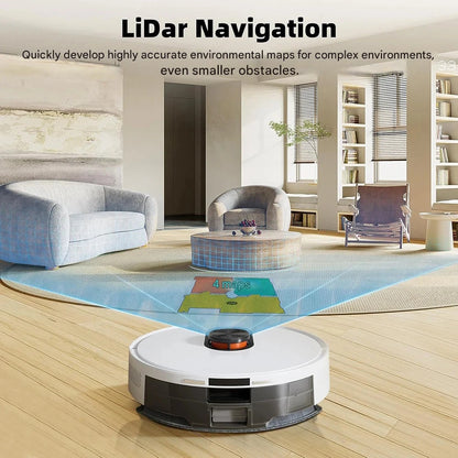 Robotstofzuiger - met Dweilfunctie - 5000Pa - All-in-One Station - LiDAR-Navigatie - App - Google - Alexa - 3L Watertank - Stofzak met een Capaciteit van 3L - 3200mAh - 650W - 78db - Wit