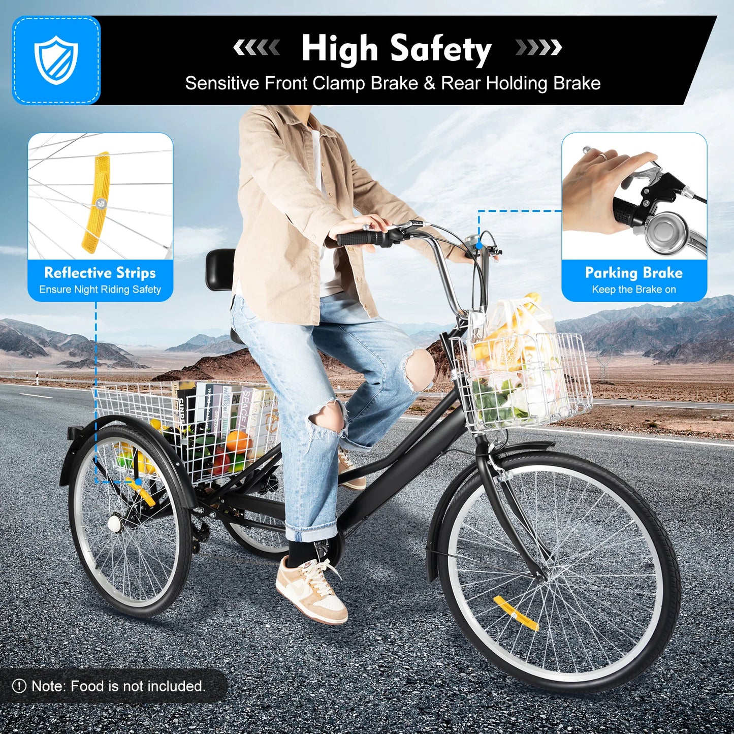 Driewieler – Drie-Wiel Fiets – Seniorenfiets – Comfortfiets – 24 Inch – 7 Versnellingen – Ergonomische Zitting