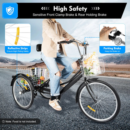 Driewieler – Drie-Wiel Fiets – Seniorenfiets – Comfortfiets – 24 Inch – 7 Versnellingen – Ergonomische Zitting
