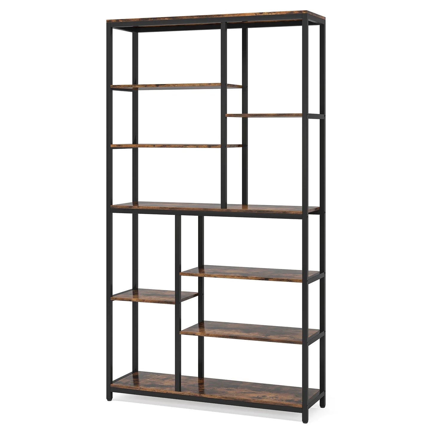 Boekenkasten - Boekenplanken - 9-Tier - Boekenkasten Hout – Vrijstaand Wandrek - met Metaalen Frame – Planken voor Boeken - Dossiers - Decoratie – Geschikt voor Woonkamer - Slaapkamer - Kantoor – 30.5 x 101.5 x 200  - Bruin