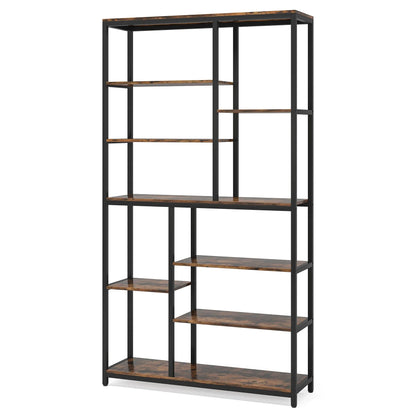 Boekenkasten - Boekenplanken - 9-Tier - Boekenkasten Hout – Vrijstaand Wandrek - met Metaalen Frame – Planken voor Boeken - Dossiers - Decoratie – Geschikt voor Woonkamer - Slaapkamer - Kantoor – 30.5 x 101.5 x 200  - Bruin