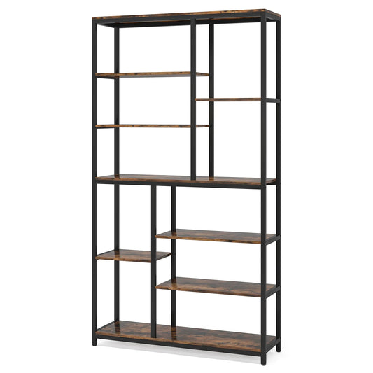 Boekenkasten - Boekenplanken - 9-Tier - Boekenkasten Hout – Vrijstaand Wandrek - met Metaalen Frame – Planken voor Boeken - Dossiers - Decoratie – Geschikt voor Woonkamer - Slaapkamer - Kantoor – 30.5 x 101.5 x 200  - Bruin