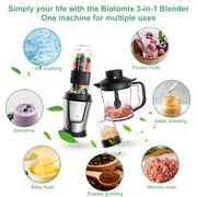 Multifunctionele Keukenmachine - 3-in-1 - Foodprocessor - Blender - 700W - Smoothie Maker - Hakmolen - Droogmolen - Roestvrij Staal - BPA-vrije Fles - 24.000 RPM
