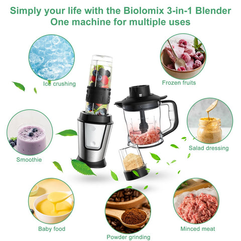 Multifunctionele Keukenmachine - 3-in-1 - Foodprocessor - Blender - 700W - Smoothie Maker - Hakmolen - Droogmolen - Roestvrij Staal - BPA-vrije Fles - 24.000 RPM