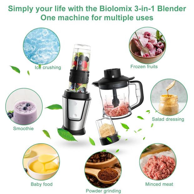 Multifunctionele Keukenmachine - 3-in-1 - Foodprocessor - Blender - 700W - Smoothie Maker - Hakmolen - Droogmolen - Roestvrij Staal - BPA-vrije Fles - 24.000 RPM