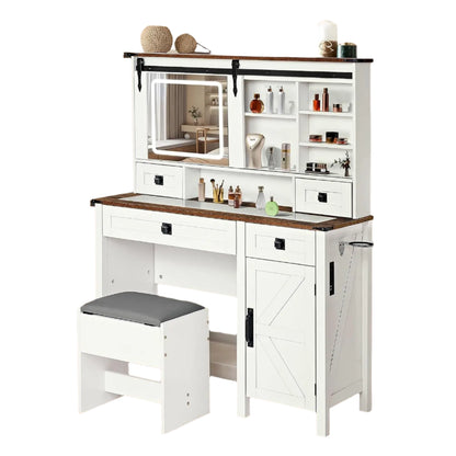 Make-Up Tafel – Kaptafel – Beautytafel – Schminktisch – Lade Meubel – Glazen Tafelblad – Instelbare LED-Verlichting - 46 x 15.4 x 54 inch
