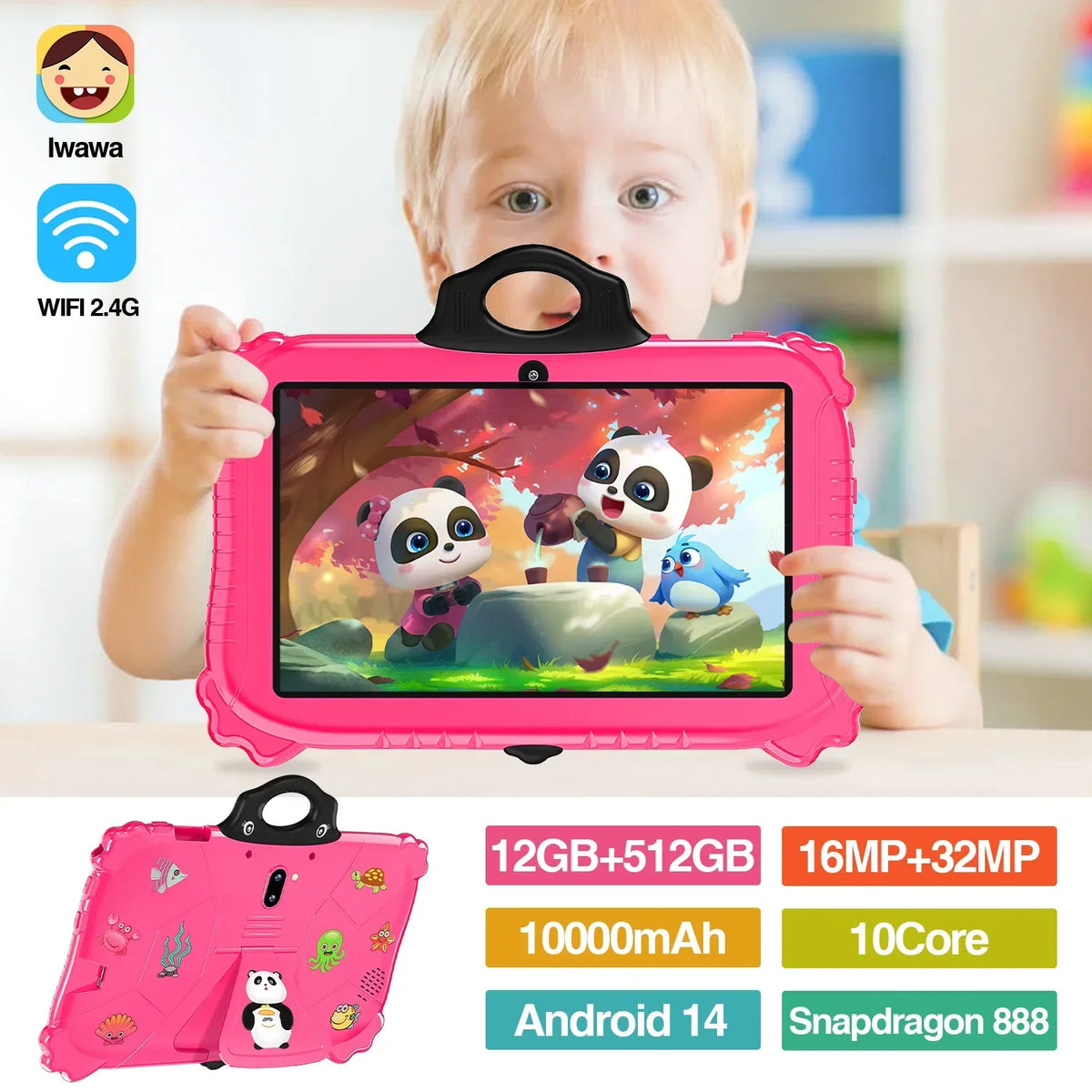 Kindertablet PRO MAX 2024 - Snelle 7 Inch Kindertablet - Vanaf 3 Jaar - Perfect Voor School - Ouderlijk Toezicht - Ook Voor Volwassenen - QUORE