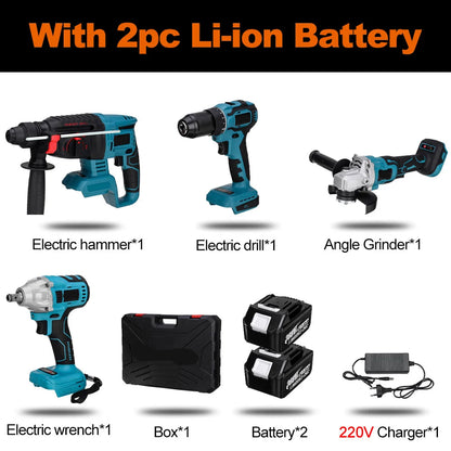 4-in-1 Boorset – Elektrisch Gereedschapset – Accu Gereedschapset – Klusset – Slagmoersleutel – Krachtige 800 Nm Torque – Draadloos Met Li-ion Batterijen - met 2 Batterij - QUORE