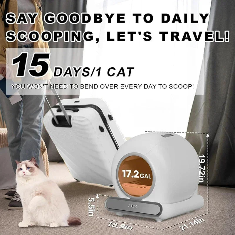 Kattenbak – Automatische Kattenbak – Zelfreinigende Kattenbak – Elektrische Kattenbak – Slimme Kattenbak – 65L Capaciteit – App Besturing