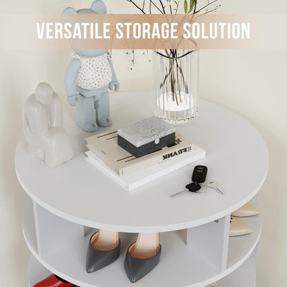 Draaibare Schoenenkast – Schoenenrek – Schoenendisplay – Schoenopberger – Organizer – 360° Draaibaar – Vijf Vakken – Stevig Hout - 60 x 60 91 cm - Wit