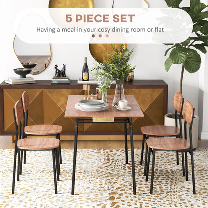 Eettafelset – Eettafel – Tafel Met Stoelen – Eetkamerset – Compacte Set – Metalen Opbergruimte – MDF Tafelblad - 110 x 70 x 75 cm - Teak