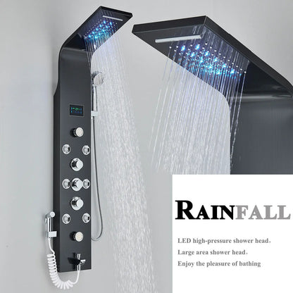 Black LED Light Shower Faucet Bathroom SPA Massage Jet Shower Column System Waterfall Rain Shower Panel Bidet Sprayer Tap