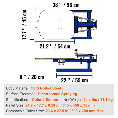 Screen printing - Screen printing machine - 360° rotatable - 54x45cm - Screen printing press - Adjustable tension - 1 color 1 station