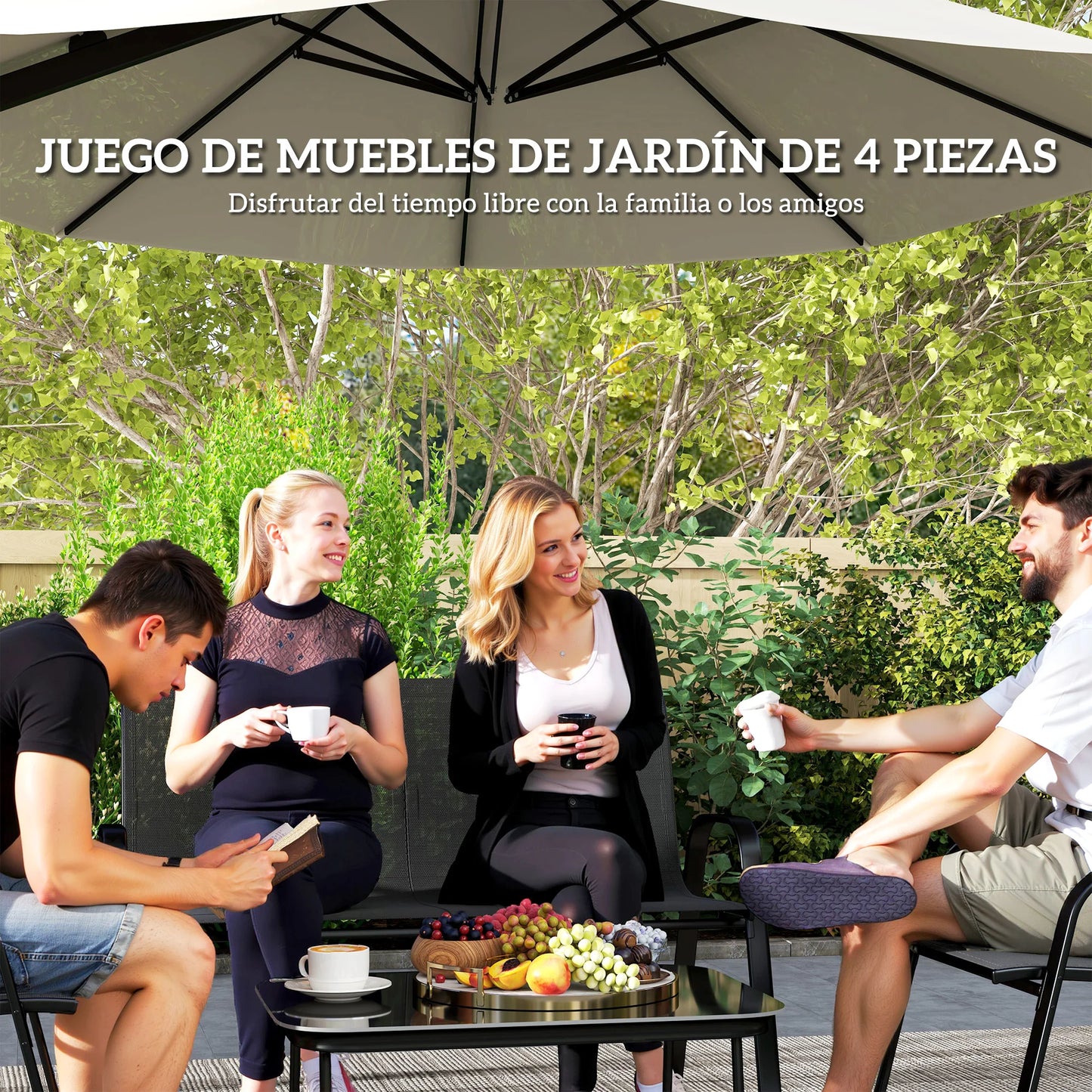 4-Delige Loungeset – Tuinset – Buitenmeubels – Loungeset Balkon – Weerbestendig – Eenvoudige Montage - QUORE