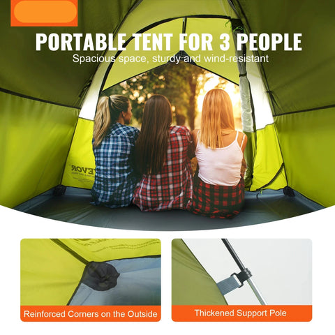 Tent - Strandtent - Campingtent - Waterdicht - Lichtgewicht - Backpacking Tent - voor Outdoor Familiecamping, Wandelen, Bergbeklimmen, & Reizen - Geschikt voor 3 Personen - Groen