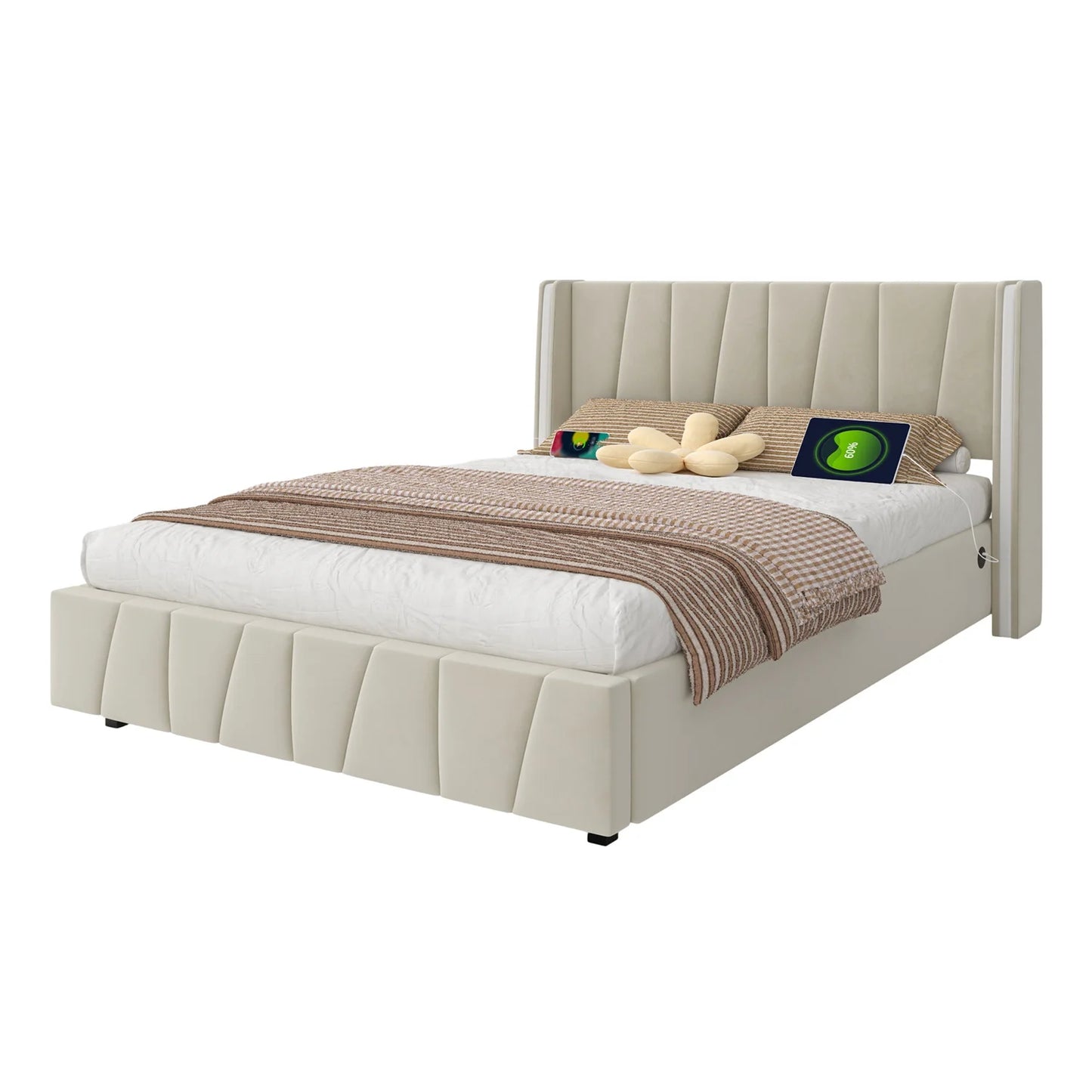 Bedframe – Bed – Opbergbed – Slaapkamermeubel – Modern Bed – Fluwelen Bekleding – Hydraulisch Opbergsysteem