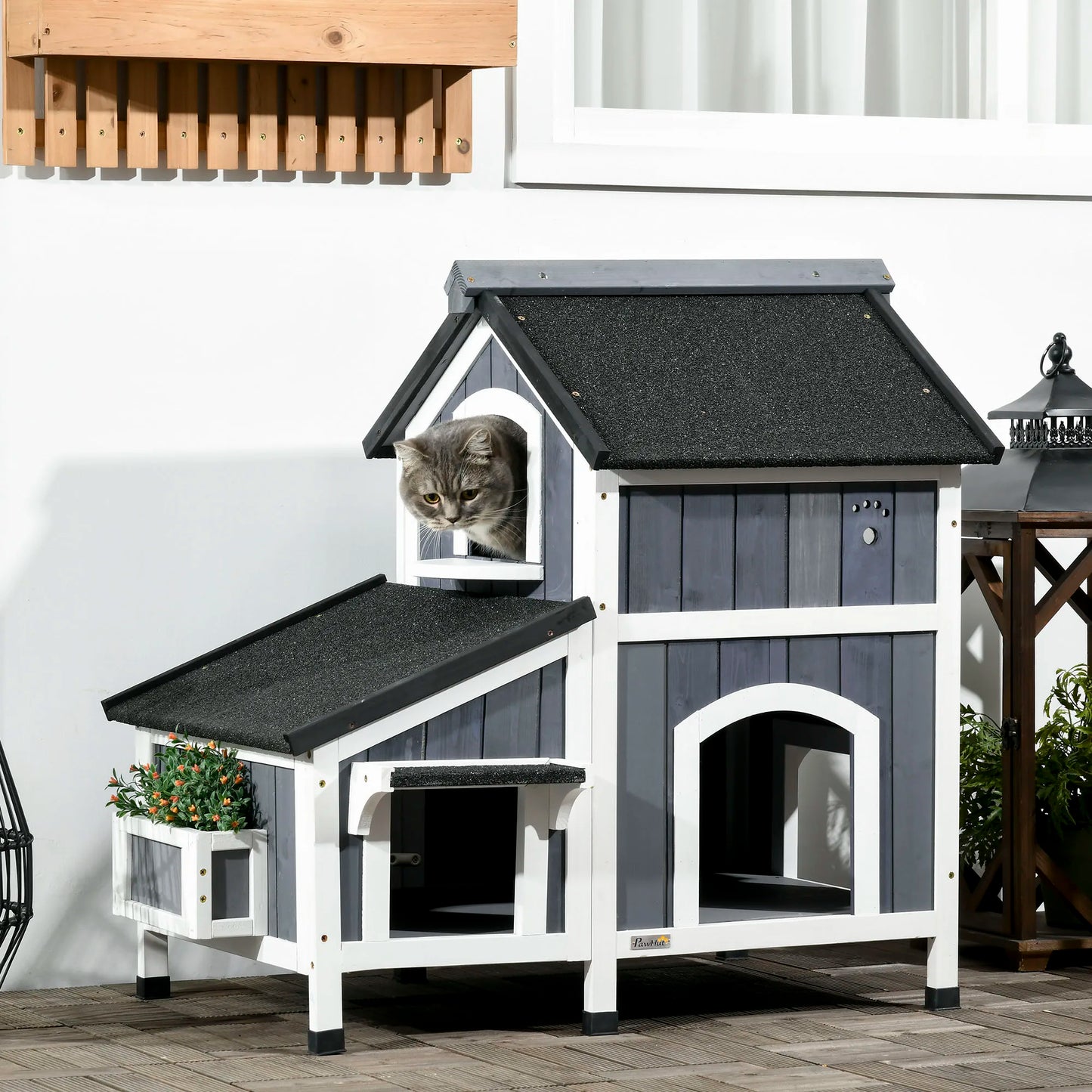 Houten Kattenhuis – Kattenhuisje – Kattenhuis Met Plantenhanger – Kattenverblijf – Ruim Ontwerp – Duurzaam Hout