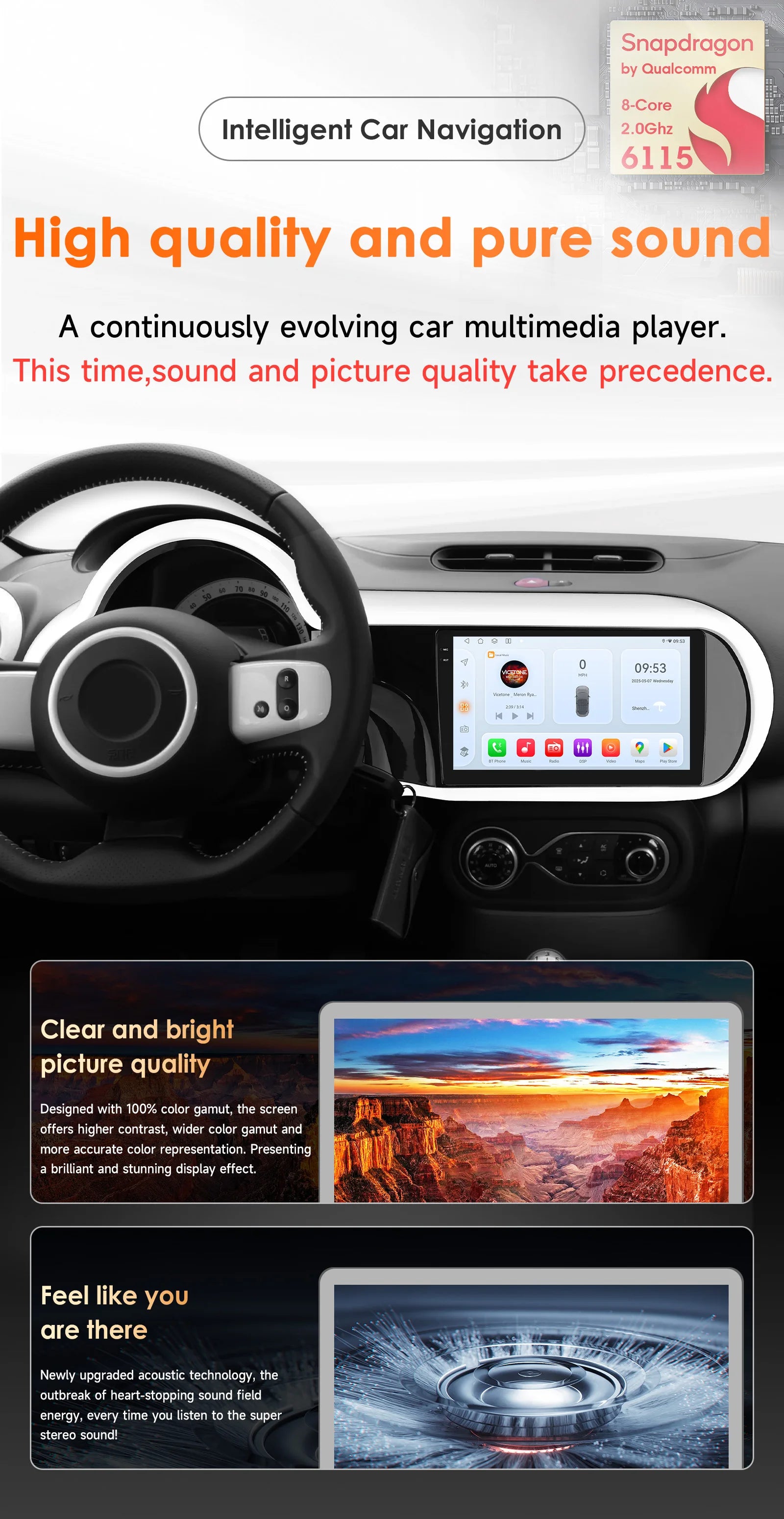 Car Multimedia Speler – Autoradio – Navigatiesysteem – Touchscreen Display – Android Auto – 9 Inch Scherm – Draadloos CarPlay & 4G Verbinding – 360° Panoramische Camera - QUORE