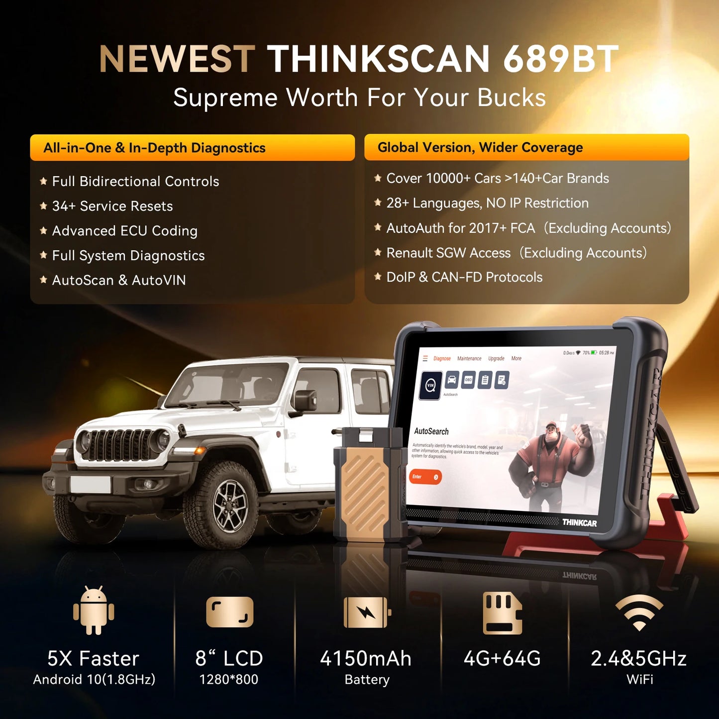 Lifetime Free Update THINKCAR THINKSCAN 689BT OBD2 Diagnostic Tool DOIP CANFD Bi-directional ECU Coding 34 Resets for 140 Brands - QUORE